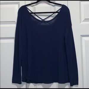 PINK Cross Back Long Sleeve Shirt - Navy